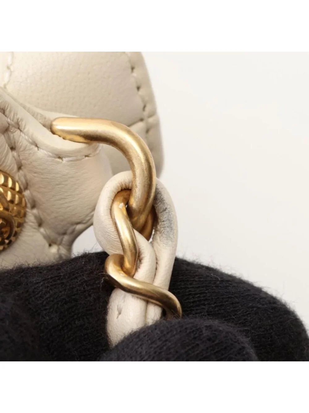 Chanel Shoulder Bag Quilted Drawstring Off White Lambskin
